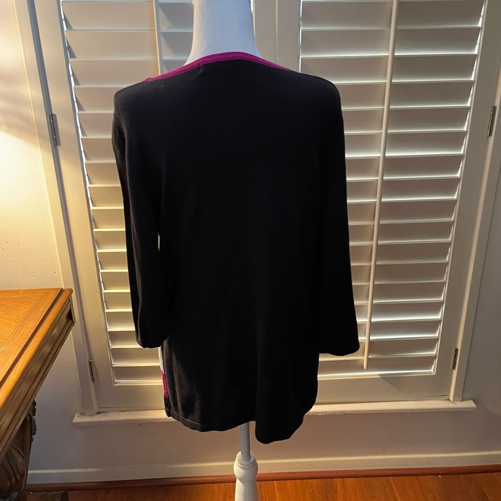 Allison Daley pink raspberry magenta black Colorblock sweater size medium cotton - Picture 8 of 14